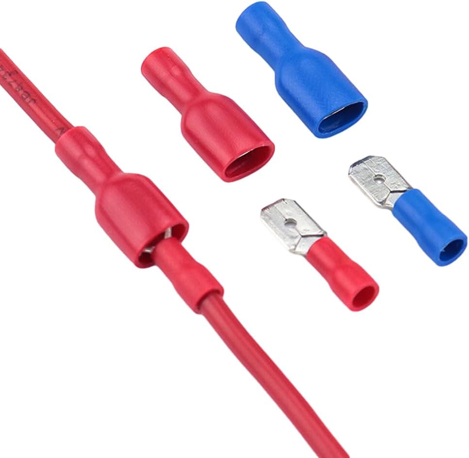 - HASTHIP® 200pcs Insulated Spade Wire Connector Female/Male Insulated PVC Spade Wire Connector 16-14 AWG 6 x 0.5mm Electrical Crimp Terminal