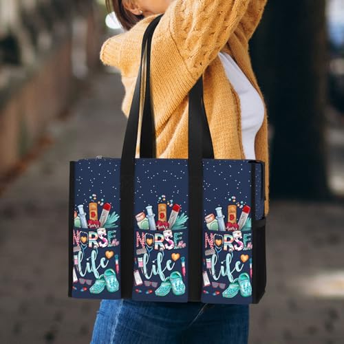 Image of 84hoods Multi-Pocket Tote Bag for Women. Waterproof Bag with Multiple Convenient Pockets and Zipper. Gift for Nurses.