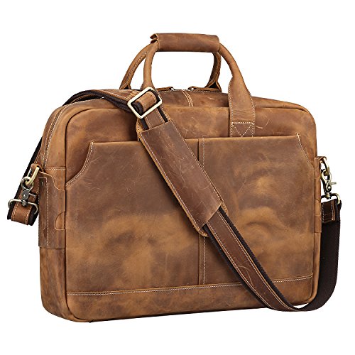 S-ZONE Men Leather Briefcase Messenger Bag 17 inch Laptop Shoulder Crossbody Bag