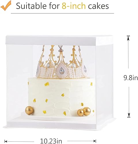 Miniatura 3 de XININSUN 2 cajas transparentes grandes para pasteles, 10 x 10 x 9 pulgadas con cinta y tapa preplegada, para embalaje de pasteles de 8 pulgadas,