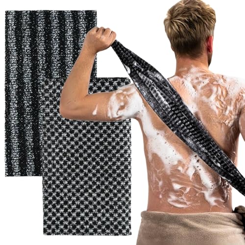 KEYRI 2 Piezas Exfoliante Corporal Toallas Exfoliantes para Limpieza Profunda Exfoliación Corporal Esponja Baño Esponja Ducha para Baño Sauna Esponja Exfoliante Corporal para Mujeres y Hombres (Negro)