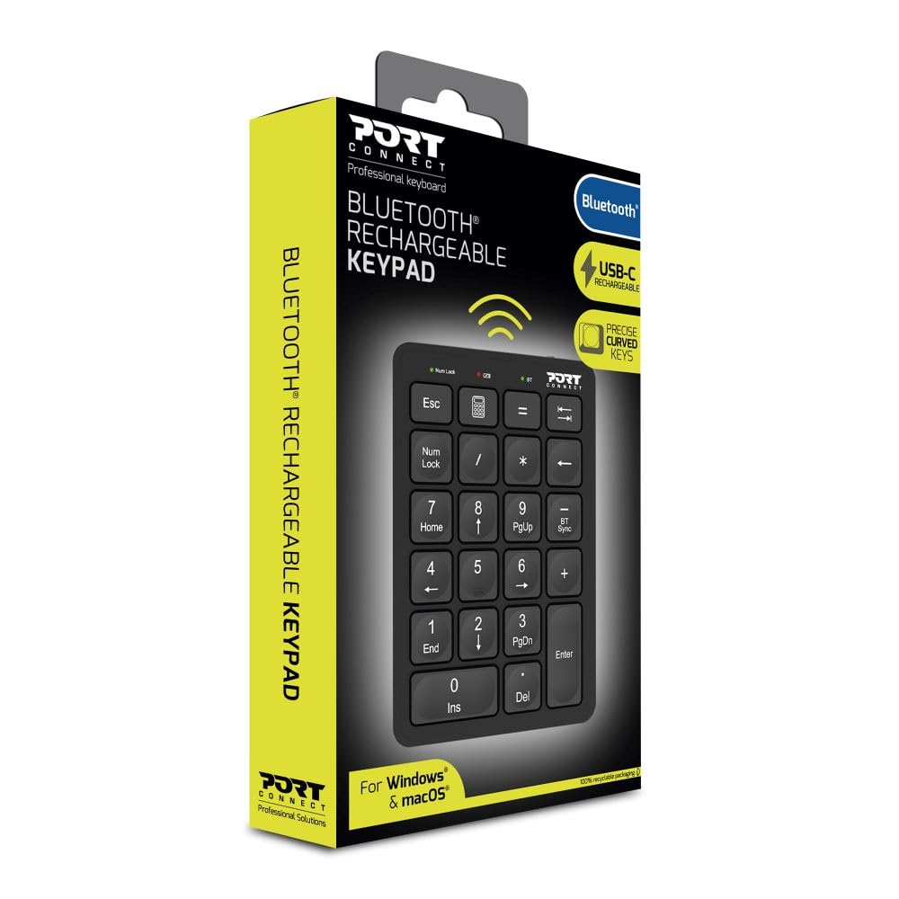 Port Connect pavé numérique pc Bluetooth Rechargeable USB-c Slim Noir