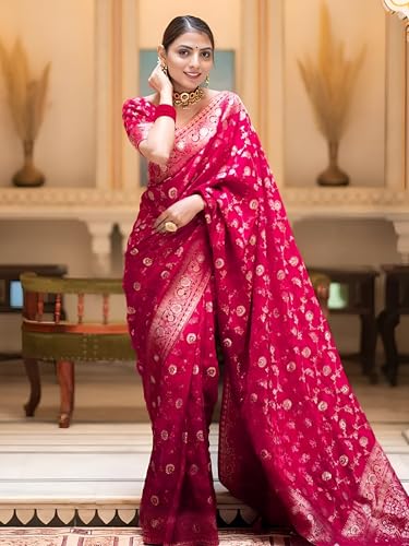Image of Yashika Women's Pure Kanjivaram Silk Saree Soft Banarasi Style Wedding With Blouse Piece | Saree For Women | New Sari