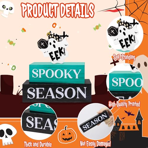 Image of 3 Pcs Halloween Wooden Decor, Spooky Season Decorations Gifts for Indoor