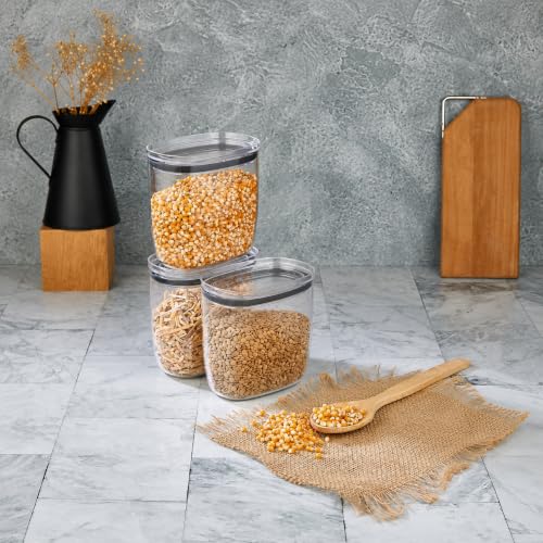 Saklama Kabı, 3'lü Set Sızdırmaz Vakum Kapaklı Oval Kristal Erzak, Mutfak için Kuru Gıda ve Bakliyat Düzenleyici, 3 x 1300 ML (Şeffaf)