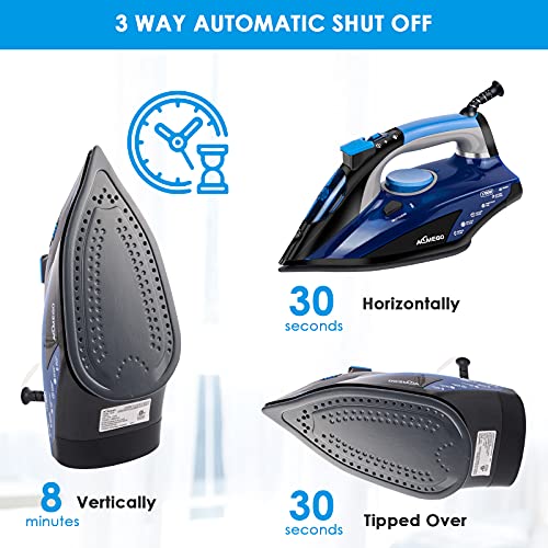 Aemego 1700W Steam Iron For Clothes Portable Anti Drip Clothes Iron Steam With Non Stick Ceramic Soleplate Auto-Off Self-Cleaning Function Travel Iron With 350Ml Visible Water Tank For Home… #TOP5