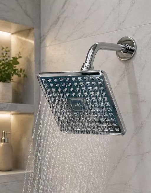 MONIT Auto Clean 6-Inch Overhead Shower, Anti-Clog Nozzles, Wall Mounted Rain Shower Head, Chrome Finish Bathroom Shower with teflone taps-image-7