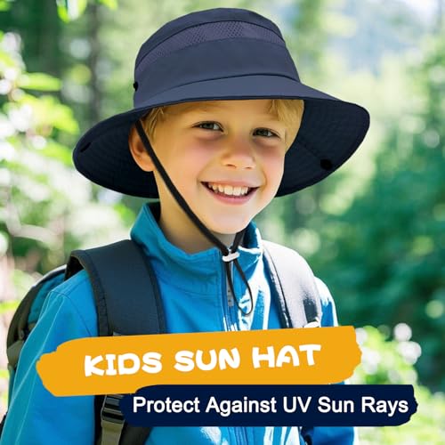 Image of Outdoor Kids Sun Hat for Boys Girls Wide Brim Mesh Bucket Hat UPF 50+ Sun Protection Breathable Summer Fishing Safari Hat