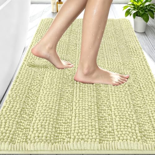 Image of Smiry Thick Chenille Bathroom Rugs 30x20, Soft Absorbent Bath Mat, Vanilla | Quick‑Dry & Machine Washable, Non‑Slip Bath Carpet, Striped Bath Rugs for Tub & Shower, Modern Home Decor Accessories