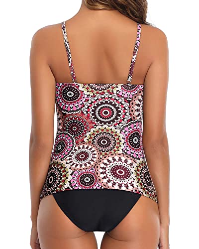 Image of Tempt Me Two Piece Tankini Swimsuit for Women High Neck Ruched Tummy Control Top with Bottom Bathing Suits