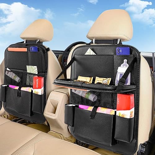 SANMITTI Car Backseat Organizer With Tablet Holder,PU Leather Car Seat Back Protectors Kick With Foldable Table Tray Backseat Car Organizer, Mats Travel Accessories 1PACK by SANMITTI - Used condition - US$12.46