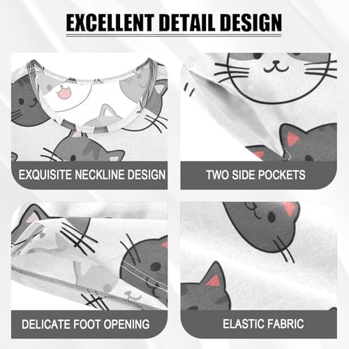 ALAZA Cat on White Pajamas Short Sleeve 2 Piece Sleepwear Top and Bottom Pajama Set Unisex4