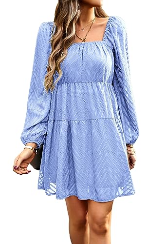 Image of BestWendding Women Long Sleeve Mini Dress Square Neck 2026 Fall Dress