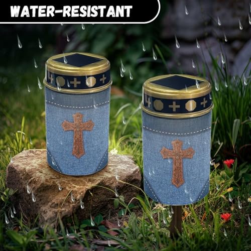 Image of Solar Garden Lights, Cross Denim Printing Outdoor Solar Lights Waterproof Lights for Garden Yard Pathway Decor Solar Light Night Light