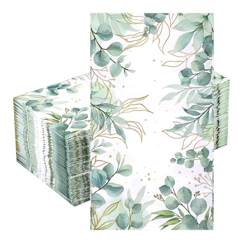 Hahorpa 100 Stück Servietten Hochzeit 2-Lagige Servietten Eukalyptus Grün Servilletas Decoupage Vintage Papierservietten für Baby Shower Firmung Kommunion (Ungefaltet: 33 x 40cm)