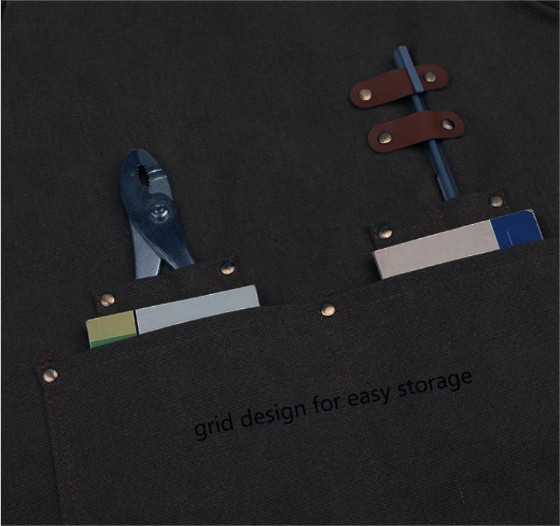 Miniatura 3 de EURYNOME Delantal de chef ajustable con bolsillos grandes, parte trasera cruzada de lona de algodón, con tamaño libre para todos los adultos