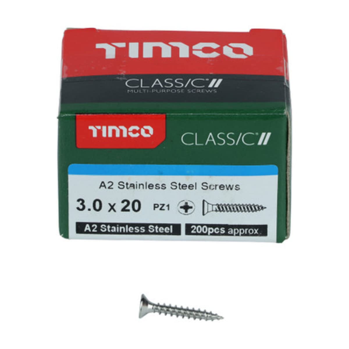 Timco 30012Class Classic Multi Purpose Screw Pz1 Csk A2 S/S 3.0 X 12Mm Box Of 200
