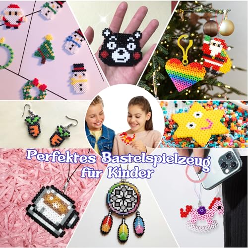 24 Farben Bügelperlen Set, 6300 Glitzer Bügelperlen 5 mm Bügelperlen Muster Bügelperlen Platten, Steckperlen Set mit Stiftplatte, Bügelpapier, Pinzette, DIY-Perlen für Kinder Weihnachten Geburtstag