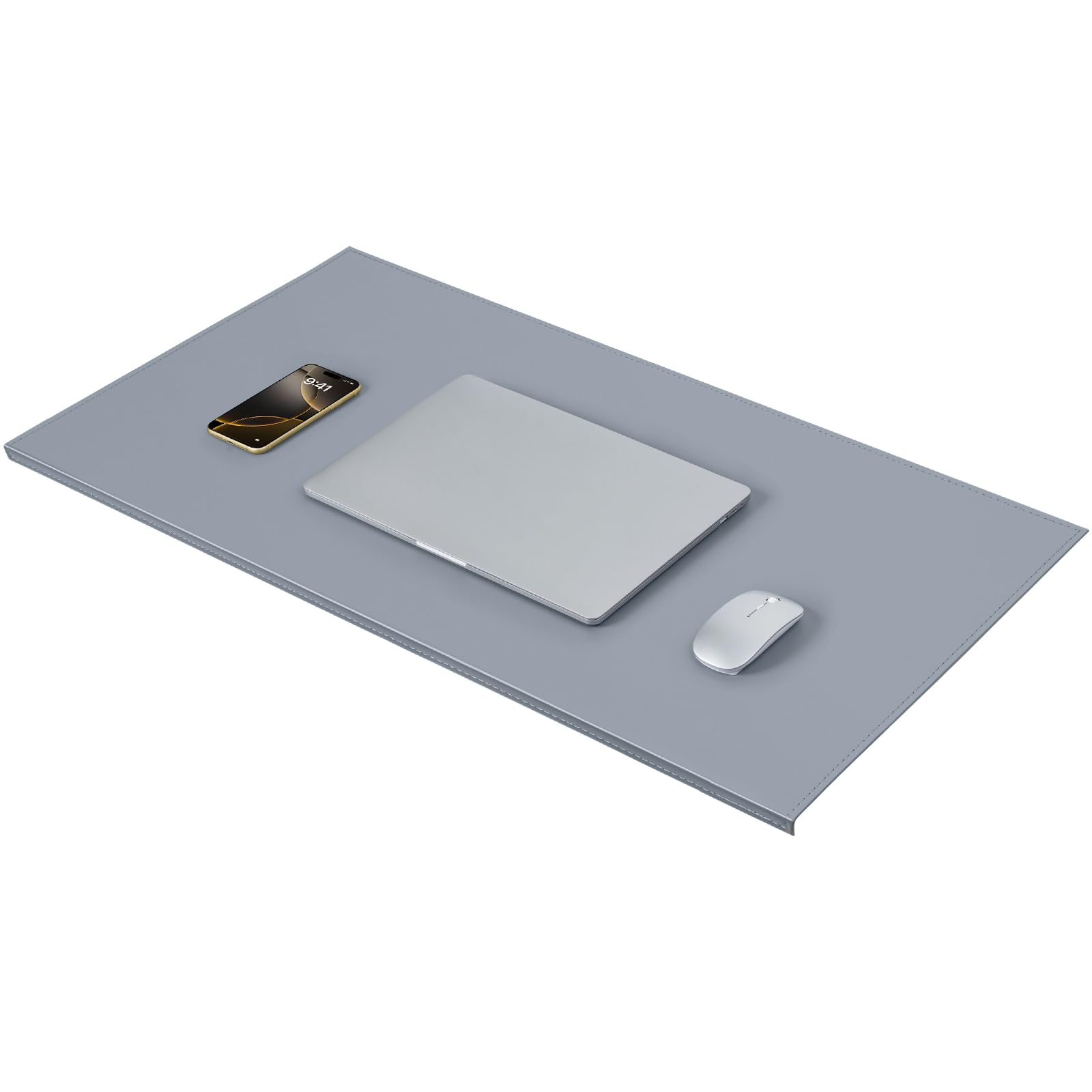AKOZLIN 35.4"x 18.9" Soft PU Leather Surface Office Desk Mouse Mat Anti-Push Pad with Full Grip Fixation Lip Table Blotter Edge-Locked Protector Grey