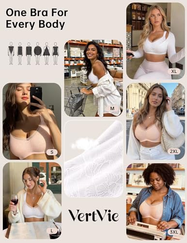 Image of Vertvie Wireless Jelly Bra Seamless Supportive Crossover | Full Coverage & Lift, Mesh V-Neck, No Underwire, Back Smoothing, Push Up, Plus Size, All-Age Comfort, Everyday T-shirt Bra