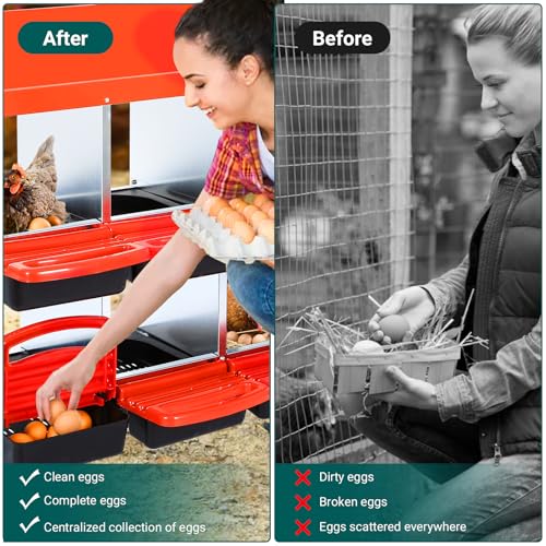 GarveeLife Nesting Boxes for Chickens, 6 Holes Chicken Nesting Boxes with Legs, Chicken Laying Box with Lid Cover, for Outdoor Chicken Coop Farm Yard, Red - Image 6