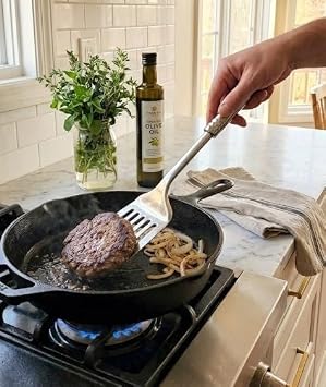 Smartizi Paslanmaz Çelik Delikli Mutfak Spatulası - Ergonomik Saplı Çevirme ve Fırın Tepsisi Servis Spatulası