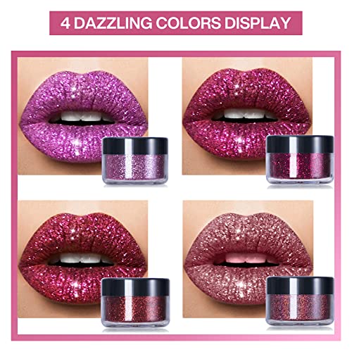 Lokfar 4 Colors Glitter Lip Kit, Shiny Diamond And Metallic Lip Glitter Makeup Lipstick Lip Gloss Glitter Lipstick, Waterproof & Long Lasting Lip Makeup Powder Set For Lips Nails Art(Set A Warm Color) #TOP3
