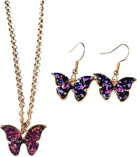 Butterfly Earrings Necklace Set for Women Multicolor Butterfly Pendant Necklace Earrings Gift for Women Girl Jewelry