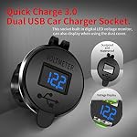 DAIERTEK Charger rapidement 3.0 USB Chargeur Socket Car Aluminium Waterproof Double Power Outlet Chargeur rapide avec Bleu LED Voltmètre & Fils 10A Fusée pour 12VDC/24VDC Bateau automobile Marine ATV Camion