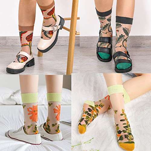 Campsis Sheer Socks For Women Elastic Vintage Flower Ankle High Socks Thin Glass Silk Socks Summer #TOP4