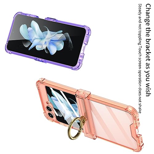 Image of BOUNCEBACK Transparent Shockproof Hinge Cover Ring Case for Samsung Galaxy Z Flip5 / Galaxy Flip 5 Case Cover - (Clear Orange | Rubber)