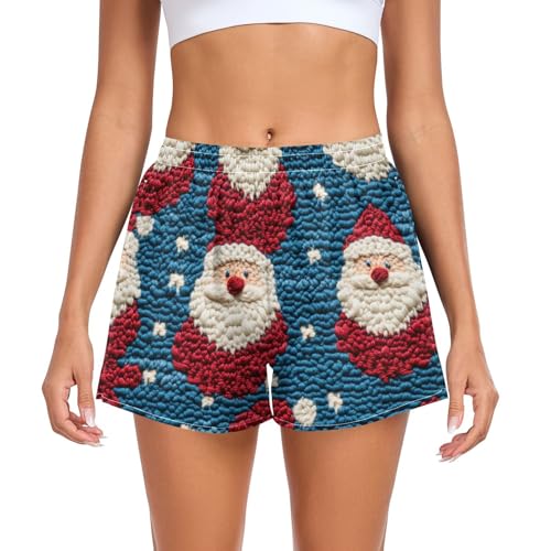 EtherSpher Christmas Santa Womens Athletic Shorts with Pockets Lady Basketball Shorts for Running Yoga Sports Beach Short para DAMA L