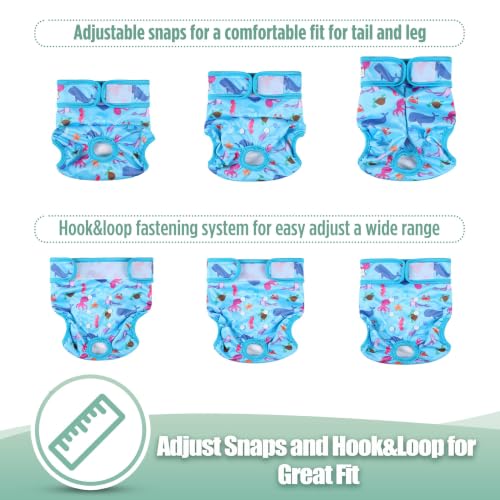 Image of wegreeco Female Dog Diapers, Washable Reusable Pet Puppy Doggie Diapers for Small Medium Large Female Dogs in Heat Period, Doggy Period Panties, 5 Pack, X-Large, Dolphins Pattern