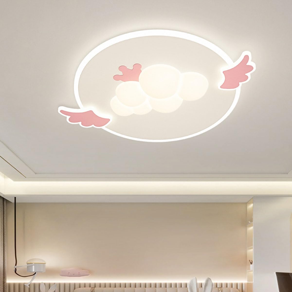 Cartoon Creative Wings Ceiling Lam Plastic Lampshade Flat Lighting Pink Cloud Ceiling Lights Suitable for Boys' Rooms and Girls' Rooms