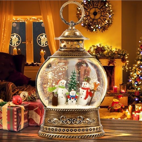 Amazon.com: Christmas Snowman Snow Globe Lantern, Lighted Musical ...
