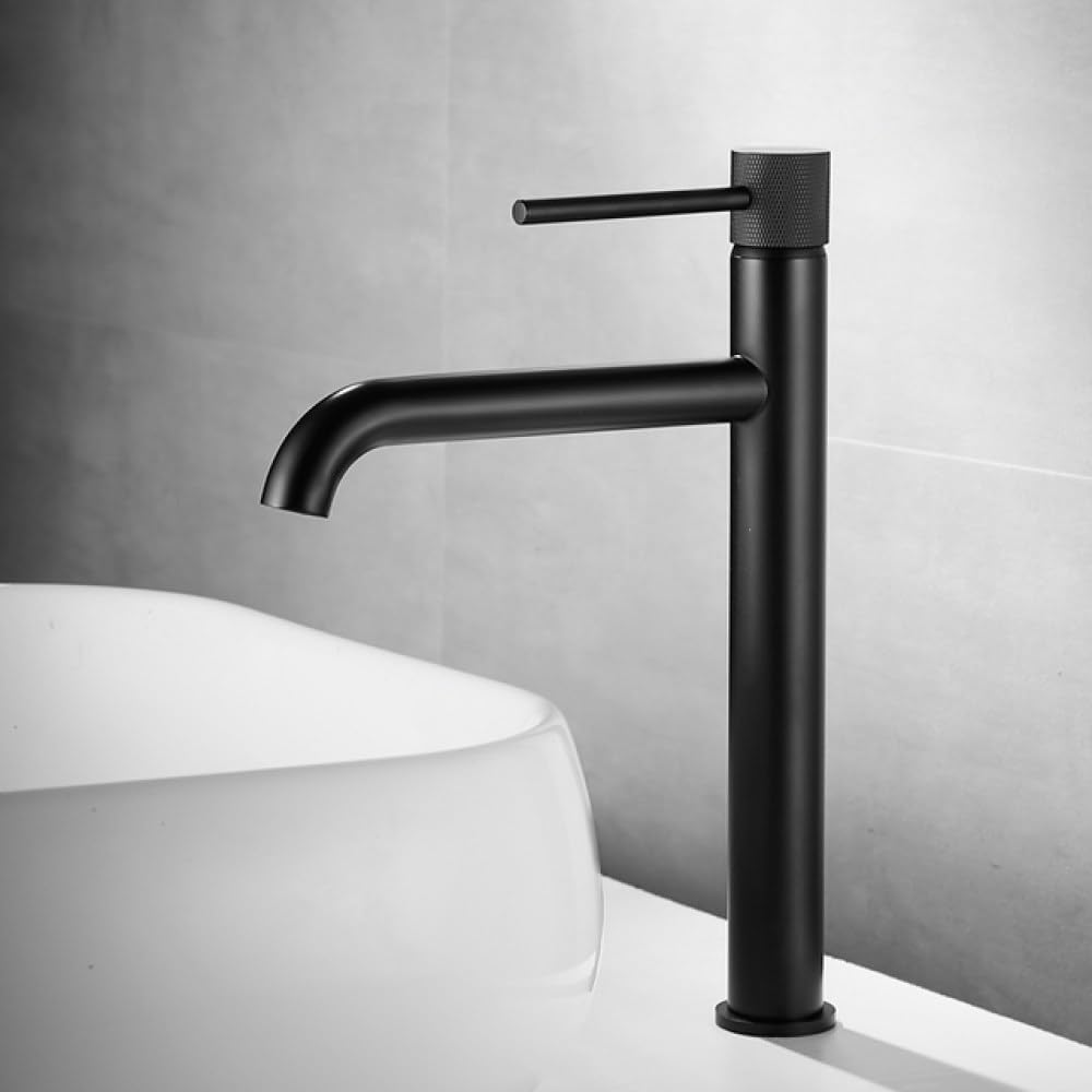 Basin Faucet Bathroom Sink Mixer - Single Lever Cold & Hot Water Tap in Matte Black and Brush Gold