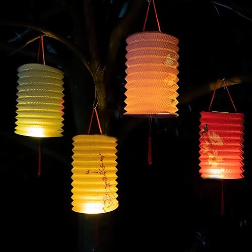 Miniatura 4 de 10 linternas de papel japonesas chinas con luces LED, 6.3 pulgadas, decoración de faroles colgantes de papel de 6.3 pulgadas para cumpleaños