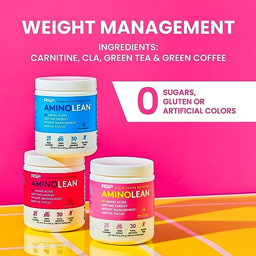 Image of AminoLean Pre Workout Powder & Natural Amino Energy with Vegan BCAA + EAA | Jitter-Free Preworkout Energy from Green Tea + Amino Acids & Weight Management for Women & Men - Vegan, Zero Sugar, No Crash