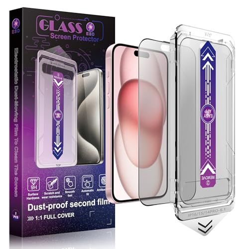 Film en verre trempé mat pour iPhone 16 et iPhone 15 protection écran 6,1 pouces x2