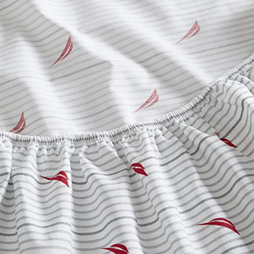Nautica- Queen Sheet Set, Cotton Percale Bedding Set, Crisp & Cool, Lightweight & Breathable (Audley Stripe Red, Queen) - Image 4