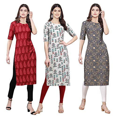 Image of Pinkmint Women's Crepe Digital Print Straight Kurta [Pack of 3] (CKB 337-330-336)