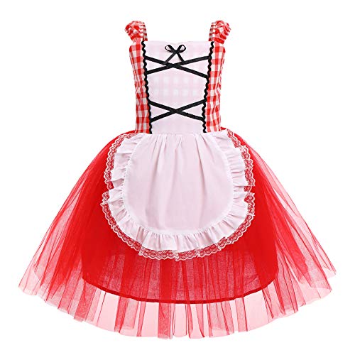 IBAKOM Kids Little Red Riding Hood Kostuum Sprookje Cosplay Halloween Kerst Fancy Dress Schort Jurk + Cape Feestoutfit Set - Afbeelding 5