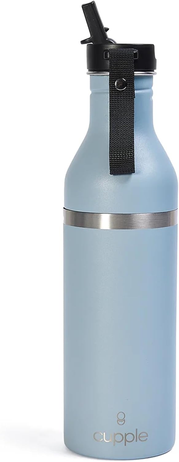 Bottle + Cup, 2-in-1 Leak Proof & Stainless Steel, 18 oz Bottle + 12 oz Insulated Cup for Hot or Cold Drinks, BPA-Free, Fits Most Cup Holders (Arctic Blue)