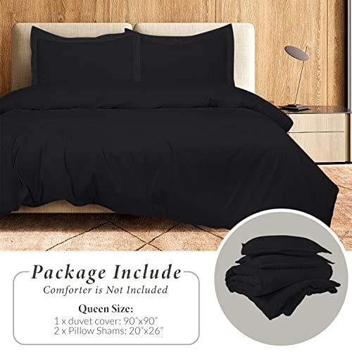 Image of ROYALE LINENS Black Duvet Cover Queen Size - 3 Piece Bedding Comforter Covers - Zipper Closure - 1 Queen Duvet Cover 90x90 inches and 2 Pillow Shams - No Comforter Included