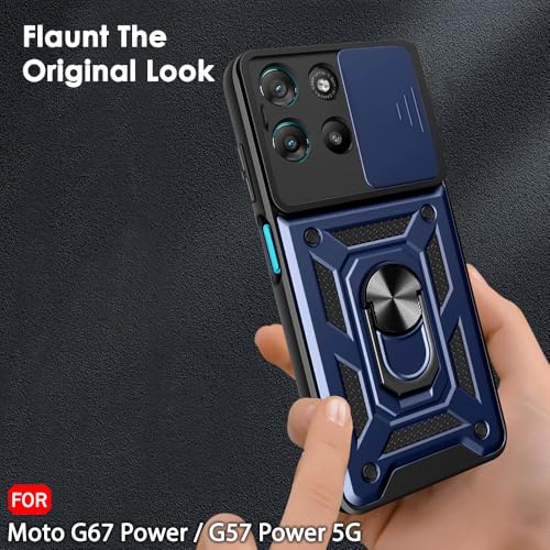 Image of TheGiftKart Tough Armor Bumper Back Cover Case for Motorola Moto G67 Power / G57 Power 5G | Sliding Camera Cover, Kickstand & Ring Holder | 360 Degree Protection Back Cover Case (PC & TPU, Blue)