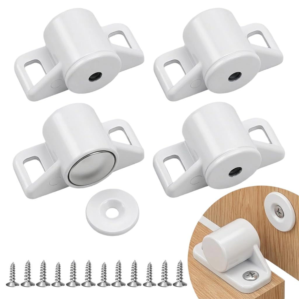 4Pcs Magnetic Door Catch for Cupboards White Stainless Steel Magnetic Catch