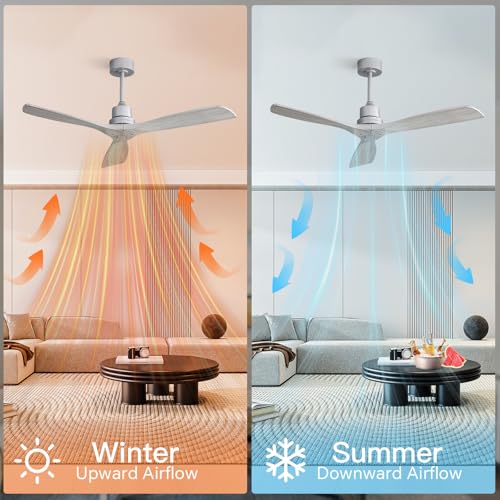 Image of Sofucor Ceiling Fan without Lights, 52 Inch Low Profile Flush Mount Mordern Wood Ceiling Fan with Remote for Indoor Farmhouse Bedroom Living Room Outdoor Patio Porch, Reversible DC Motor, Noiseless