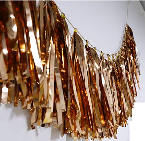 20 Pcs Shiny Paper Tassels Fringe Banner, Diy Kit Party Metallic Foil Hanging Garland, Table Decor, Party Wall Backdrop Decorations, For Bachelorette Wedding Christmas Halloween New Year (Rose Gold) #TOP2