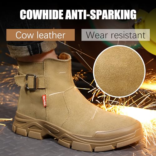 Image of GLANOUDUN Welding Work Boots for Men Slip on Steel Toe Shoes for Men Indestructible Steel Toe Boots Welder Men's Working Shoes Fireproof Safety Footwear for Construction Men's Work & Safety Footwear