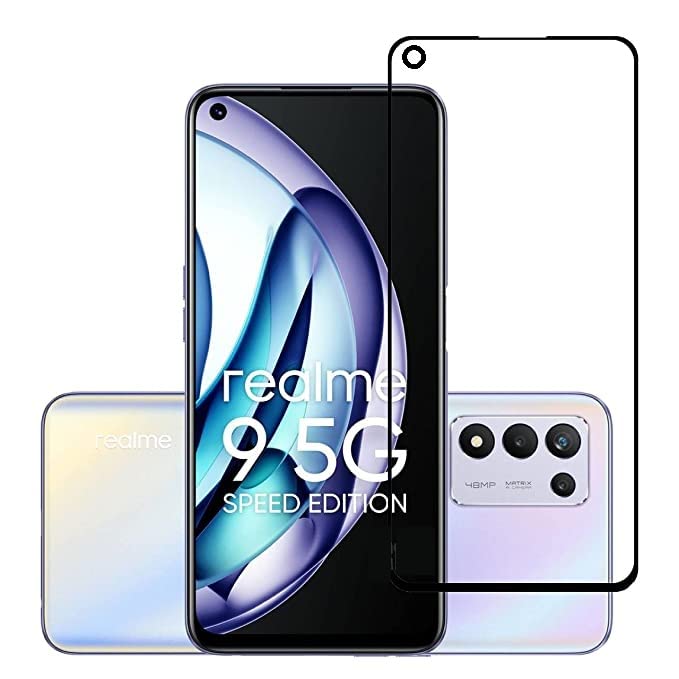Image of Screen Protector for realme 9 5G Speed (Black) Tempered Glass Edge-to-Edge 6D Screen Guard With Installation Kit